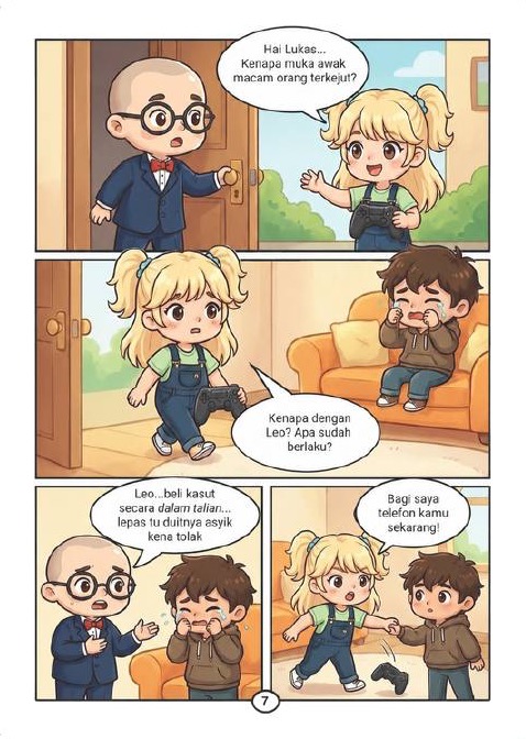 Halaman komik ScamAlert Junior Buku 1, contoh 2