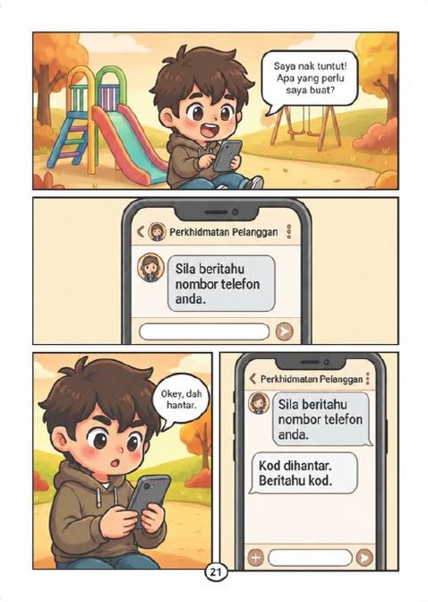 Halaman komik ScamAlert Junior Buku 1, contoh 3